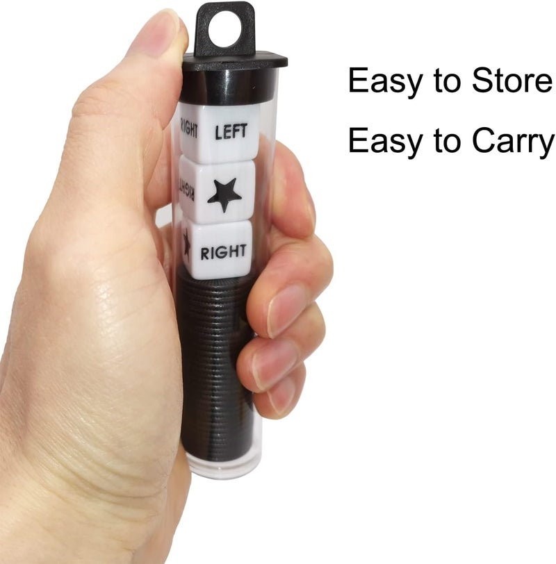 Ahoper Right Left Center Dice Game Prime Set Bundle with 3 Dices + 36 Chips. Round Tube Storage is Very Convenient for Travel. Easy to Store, Carry Around. (Black) - Image 1